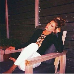 REFORMATION long sleeve lace up bodysuit